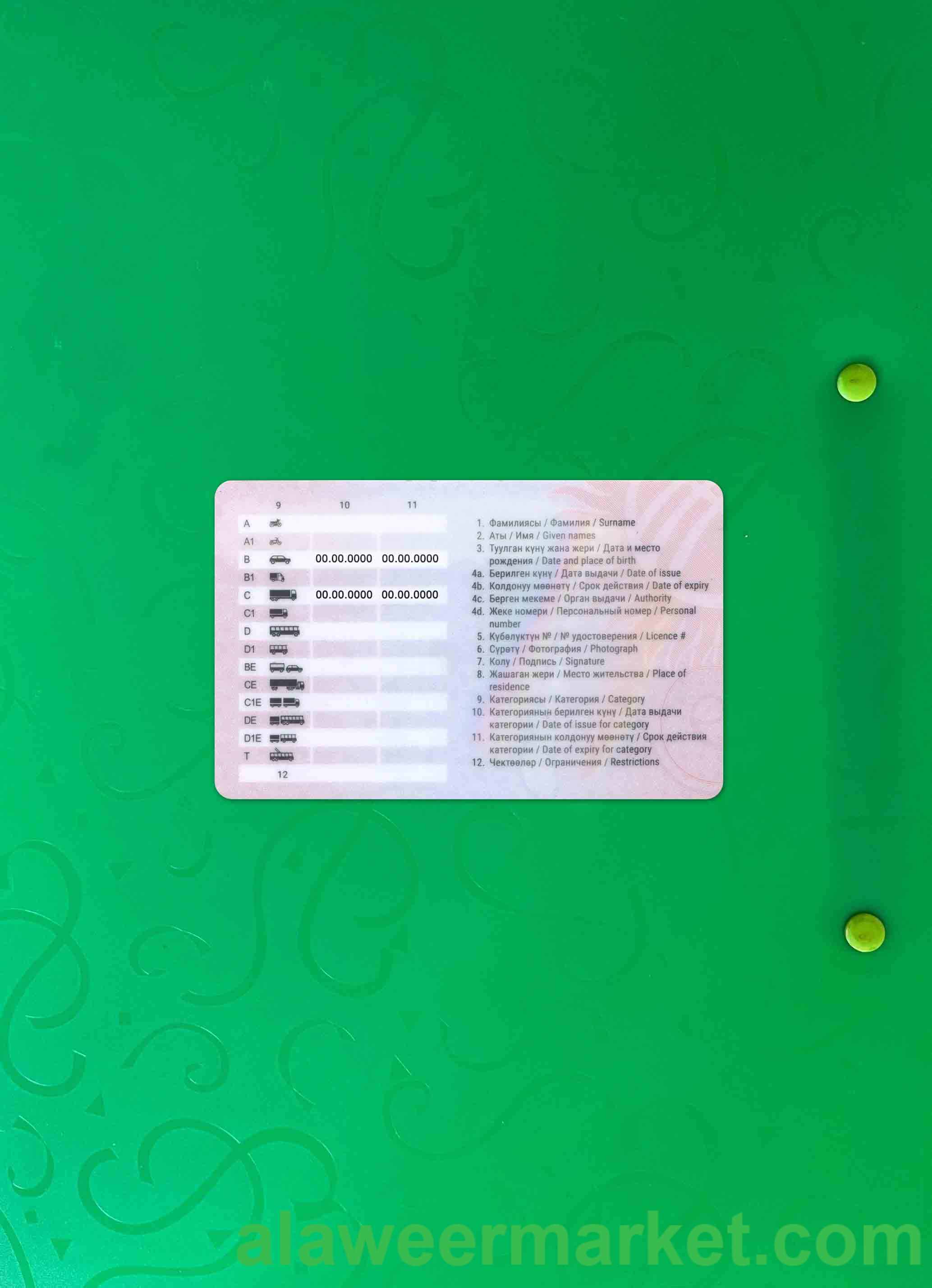 Kyrgyzstan driving license 2019-present photolook BACK